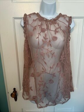 Torrid Taupe Sheer Embroidered Sleeveless